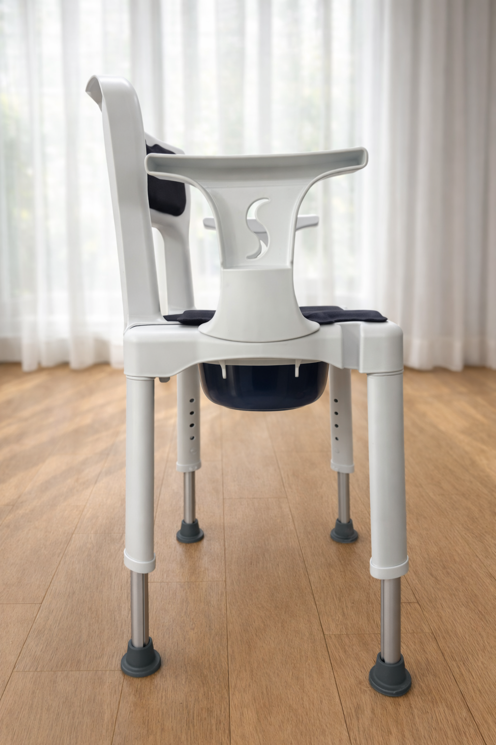 Elderly Commode Chair with Armrest | Adjustable Height Bedside Toilet Chair | Removable Bucket with Cover