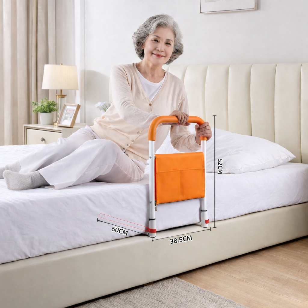 Elderly Bedside Support Frame with Storage Pocket | Anti-Slip Bedside Support Handle for Seniors
