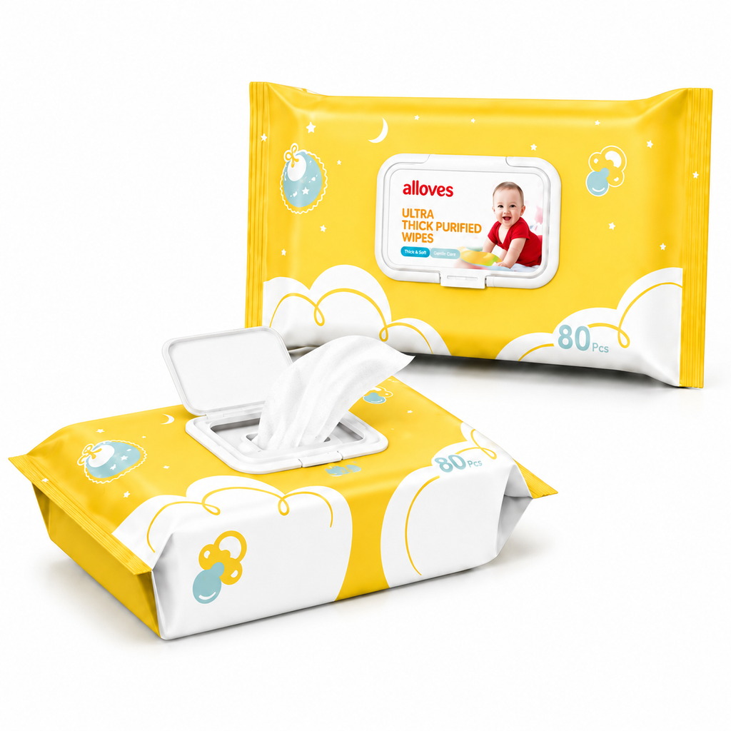 Alloves Ultra Thick Wet Wipes | Purified Water | Pearl Grain Texture | Soft & Durable | Moisturizing