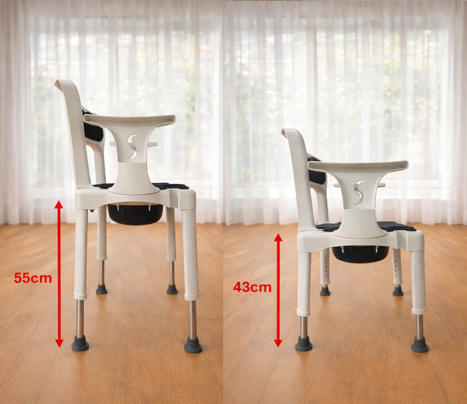 Elderly Commode Chair with Armrest | Adjustable Height Bedside Toilet Chair | Removable Bucket with Cover