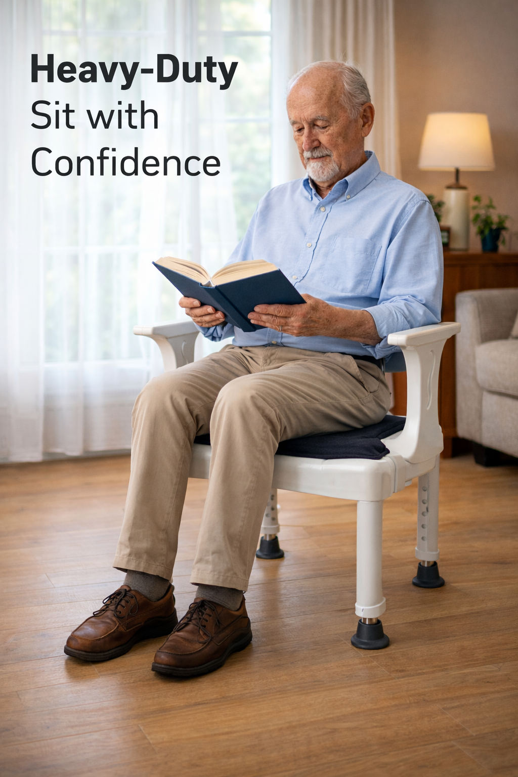 Elderly Commode Chair with Armrest | Adjustable Height Bedside Toilet Chair | Removable Bucket with Cover