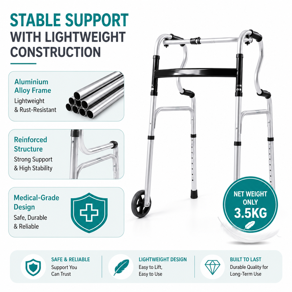 Elderly Folding Walker with Wheels | Tongkat Jalan Warga Emas | Walker Boleh Laras & Lipat | Height Adjustable