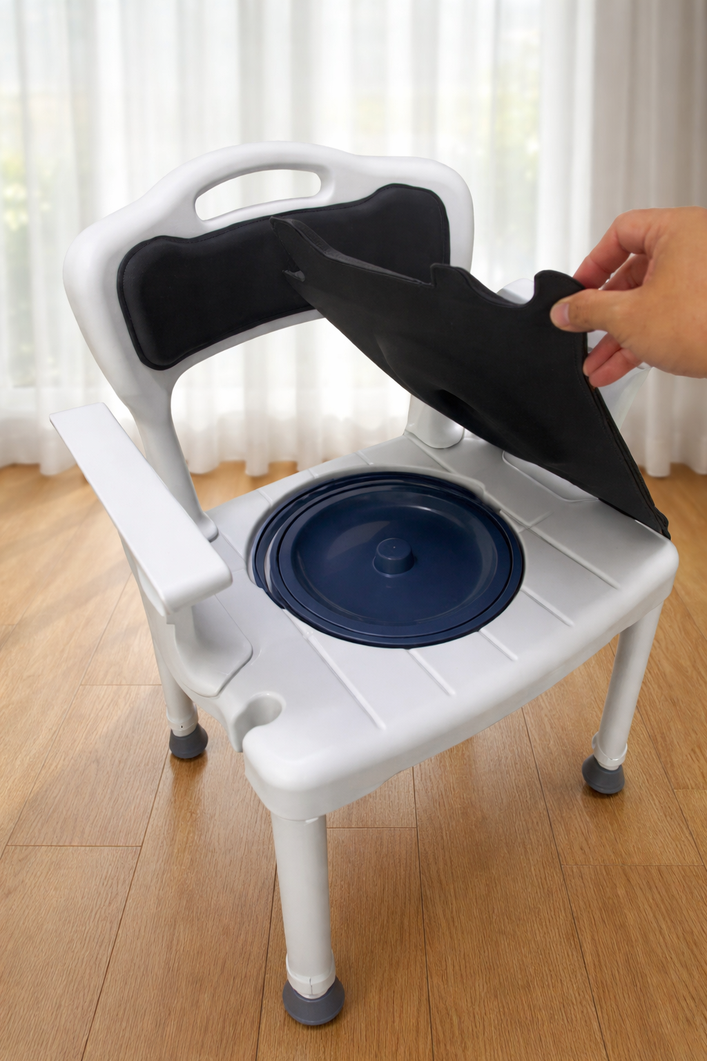 Elderly Commode Chair with Armrest | Adjustable Height Bedside Toilet Chair | Removable Bucket with Cover