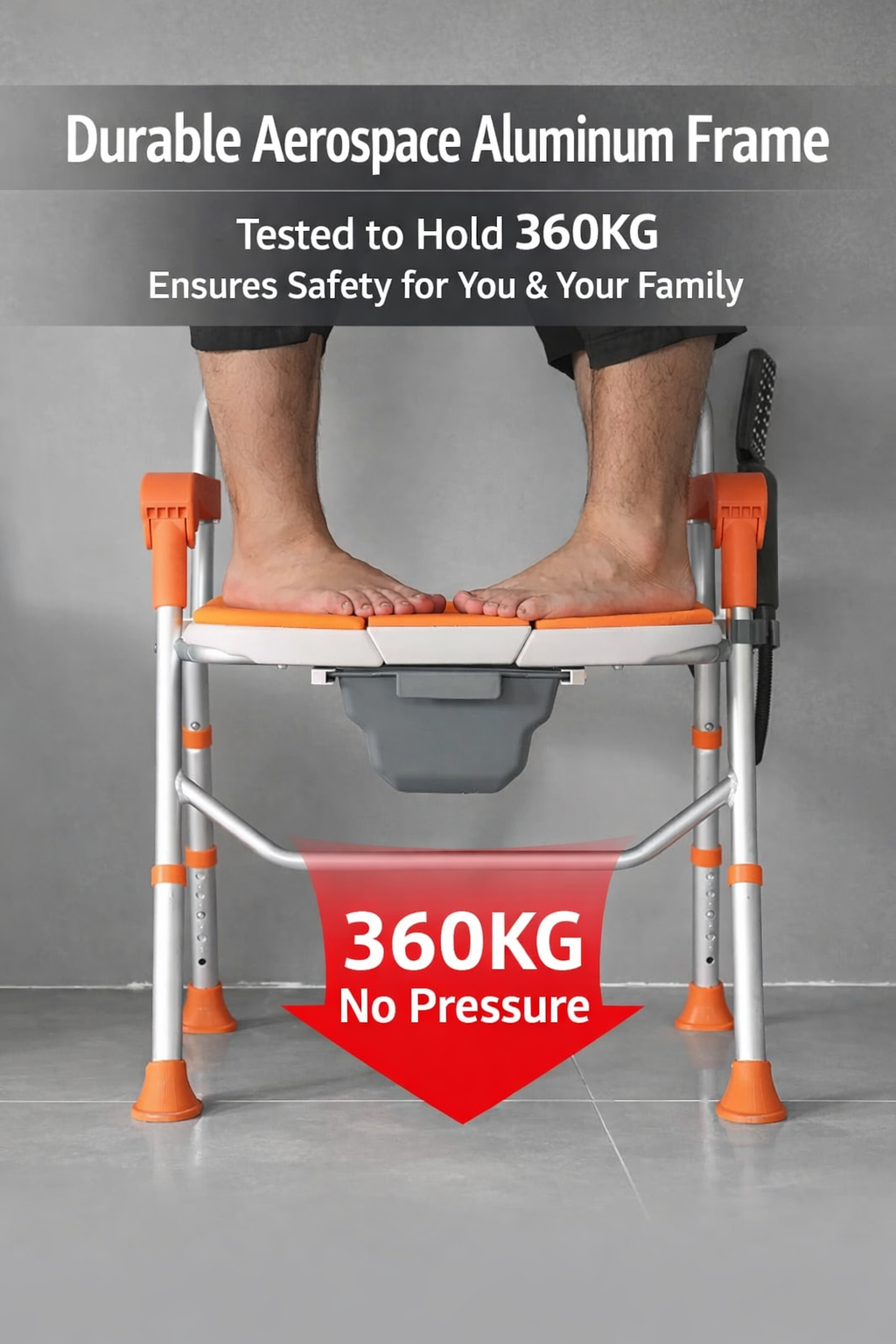 Elderly U-Shape Cleaning Channel | Foldable Shower Chair with Back Support | 5-Level Adjustable | Non-Slip Feet