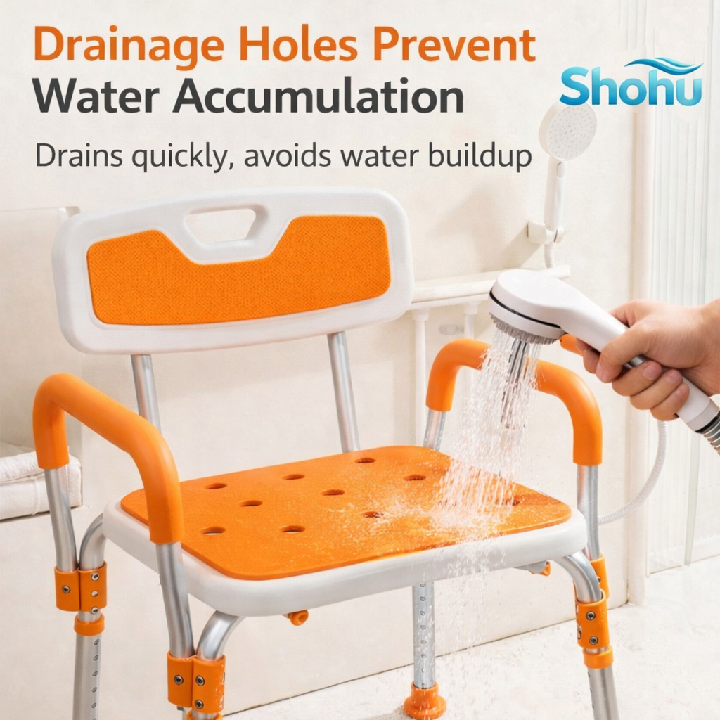 Elderly Shower Chair (Non-Foldable) | Adjustable Height | Large Suction Cup | Bathroom Safety Seat for Elderly