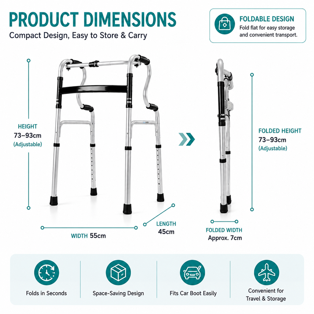 Elderly Folding Walker with Wheels | Tongkat Jalan Warga Emas | Walker Boleh Laras & Lipat | Height Adjustable