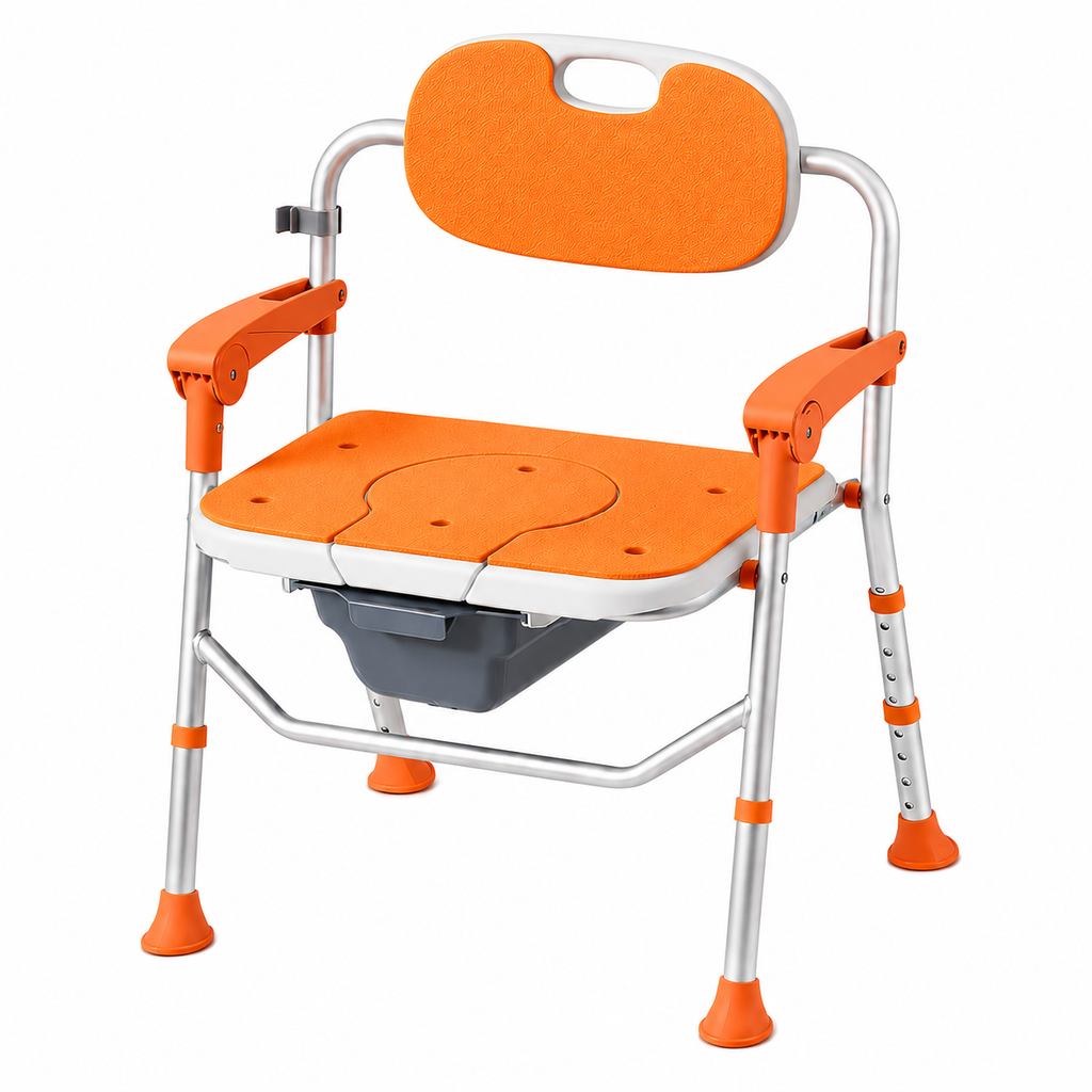 Elderly U-Shape Cleaning Channel | Foldable Shower Chair with Back Support | 5-Level Adjustable | Non-Slip Feet