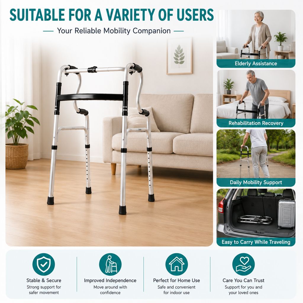 Elderly Folding Walker with Wheels | Tongkat Jalan Warga Emas | Walker Boleh Laras & Lipat | Height Adjustable