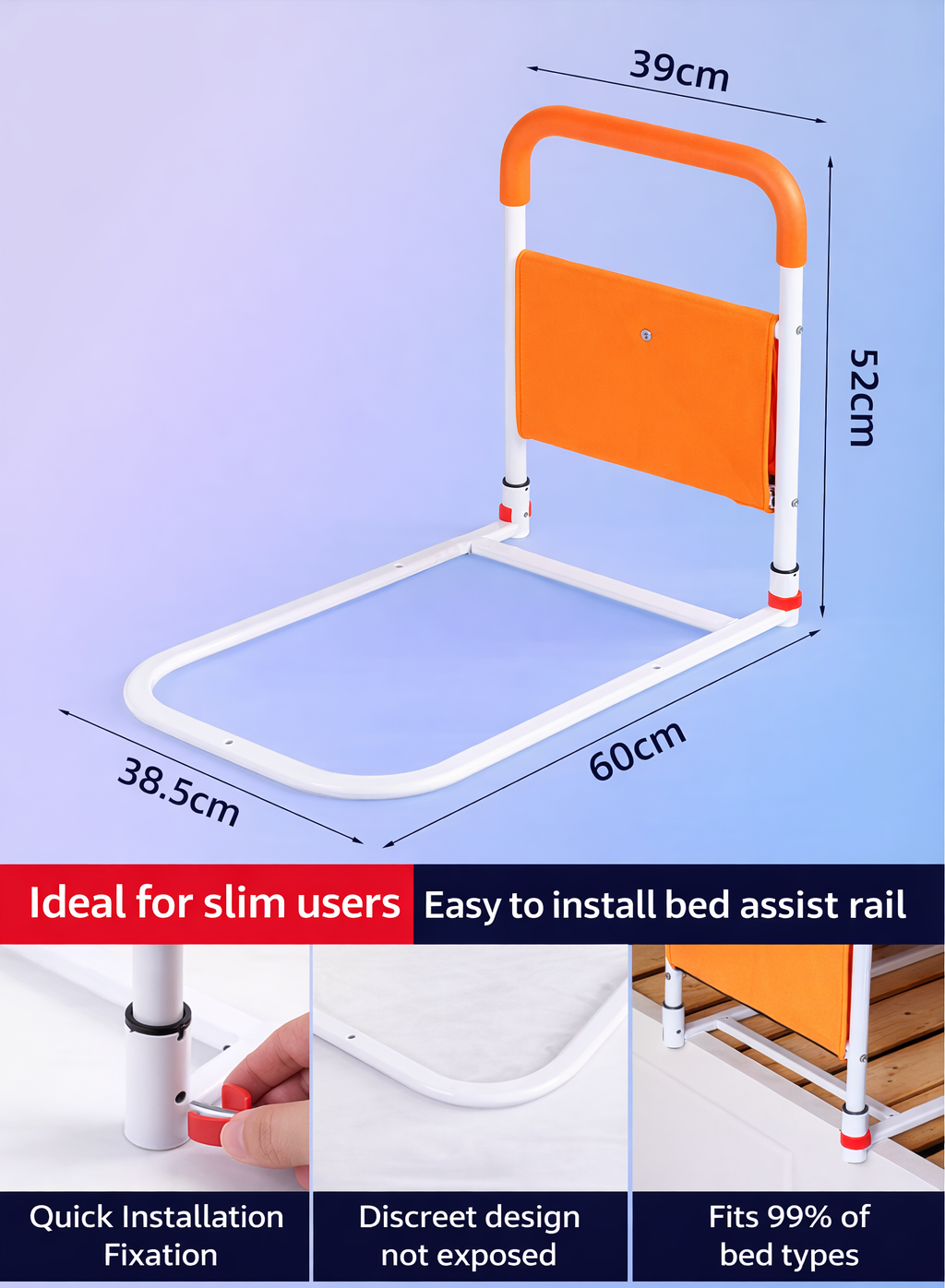 Elderly Bedside Support Frame with Storage Pocket | Anti-Slip Bedside Support Handle for Seniors
