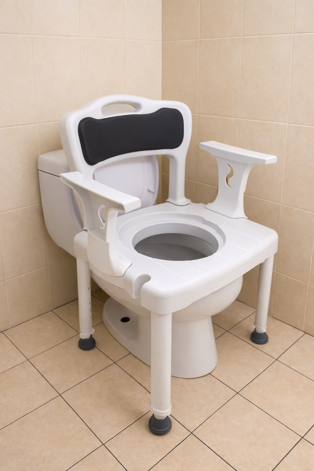 Elderly Commode Chair with Armrest | Adjustable Height Bedside Toilet Chair | Removable Bucket with Cover