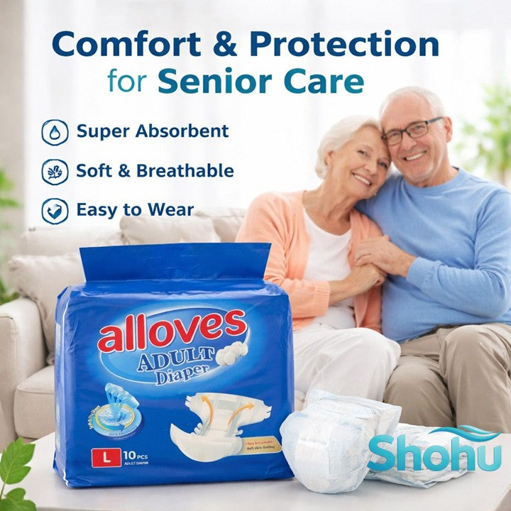 Alloves Elderly Diaper Leak-Proof Breathable Soft Comfort | Disposable Elder Care Diapers | Secure Fit