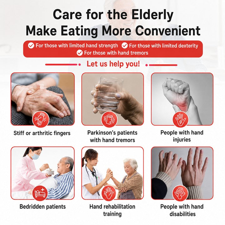 Elderly Assisted Utensil Set | Anti Spill Bowl | Adaptive Spoon Fork Chopsticks | Senior Feeding Aid