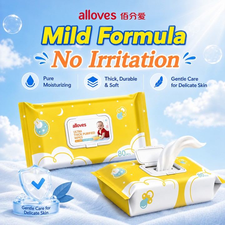 Alloves Ultra Thick Wet Wipes | Purified Water | Pearl Grain Texture | Soft & Durable | Moisturizing
