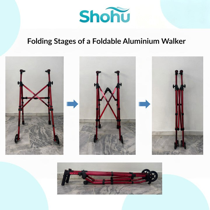 Elderly Foldable Aluminum 2-Wheel Walker | Lightweight & Height Adjustable