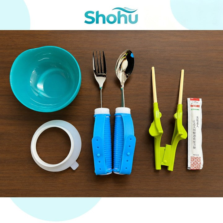 Elderly Assisted Utensil Set | Anti Spill Bowl | Adaptive Spoon Fork Chopsticks | Senior Feeding Aid
