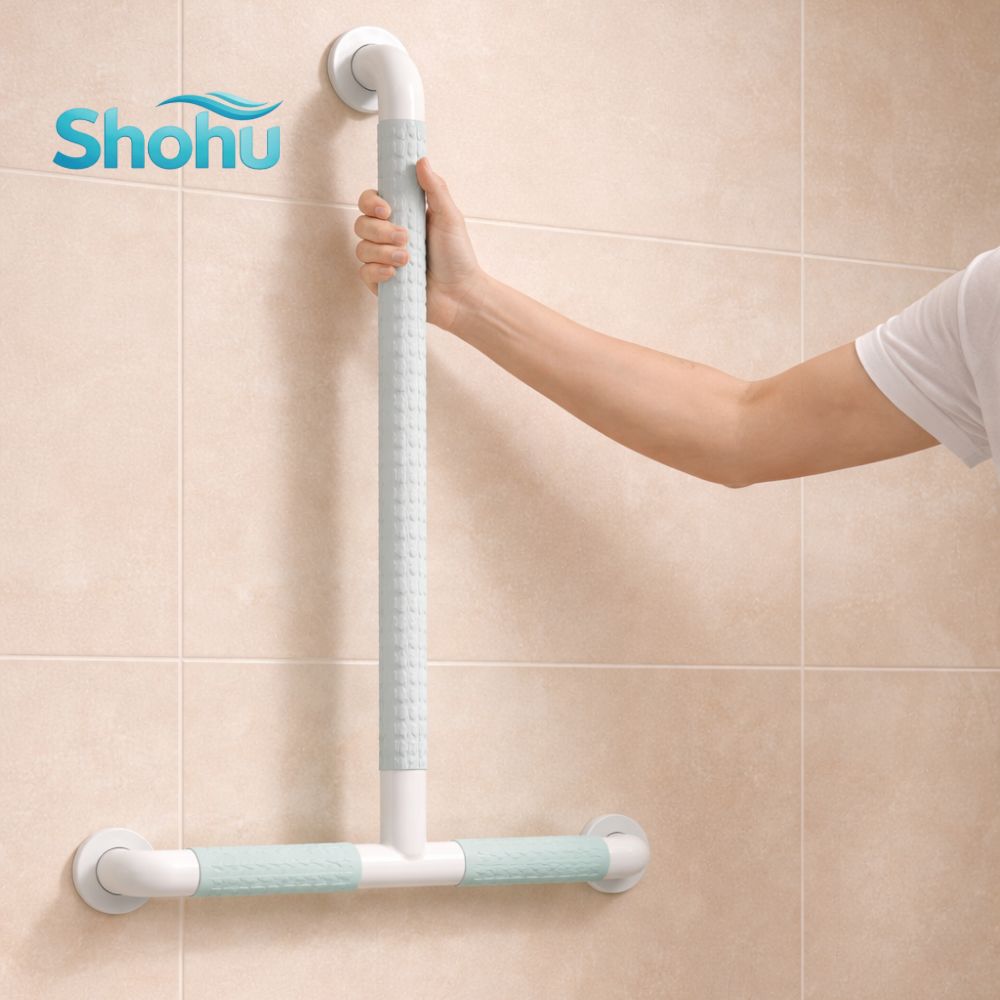 T-Shape Grab Bar | Heavy Duty Bathroom Safety Rail | Dual Horizontal Support | Elderly Fall Prevention Handle