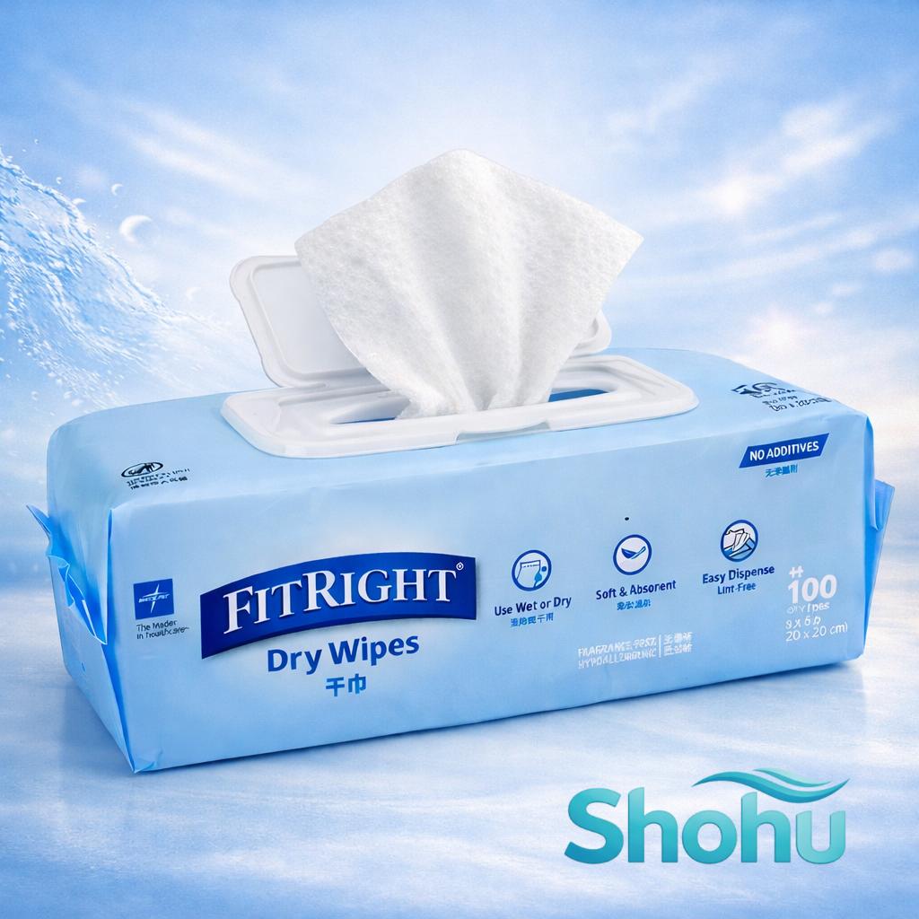 Soft Dry Wipes 100pcs (20×20cm) Thick Non-Woven Disposable Tissue | Fragrance-Free Hypoallergenic
