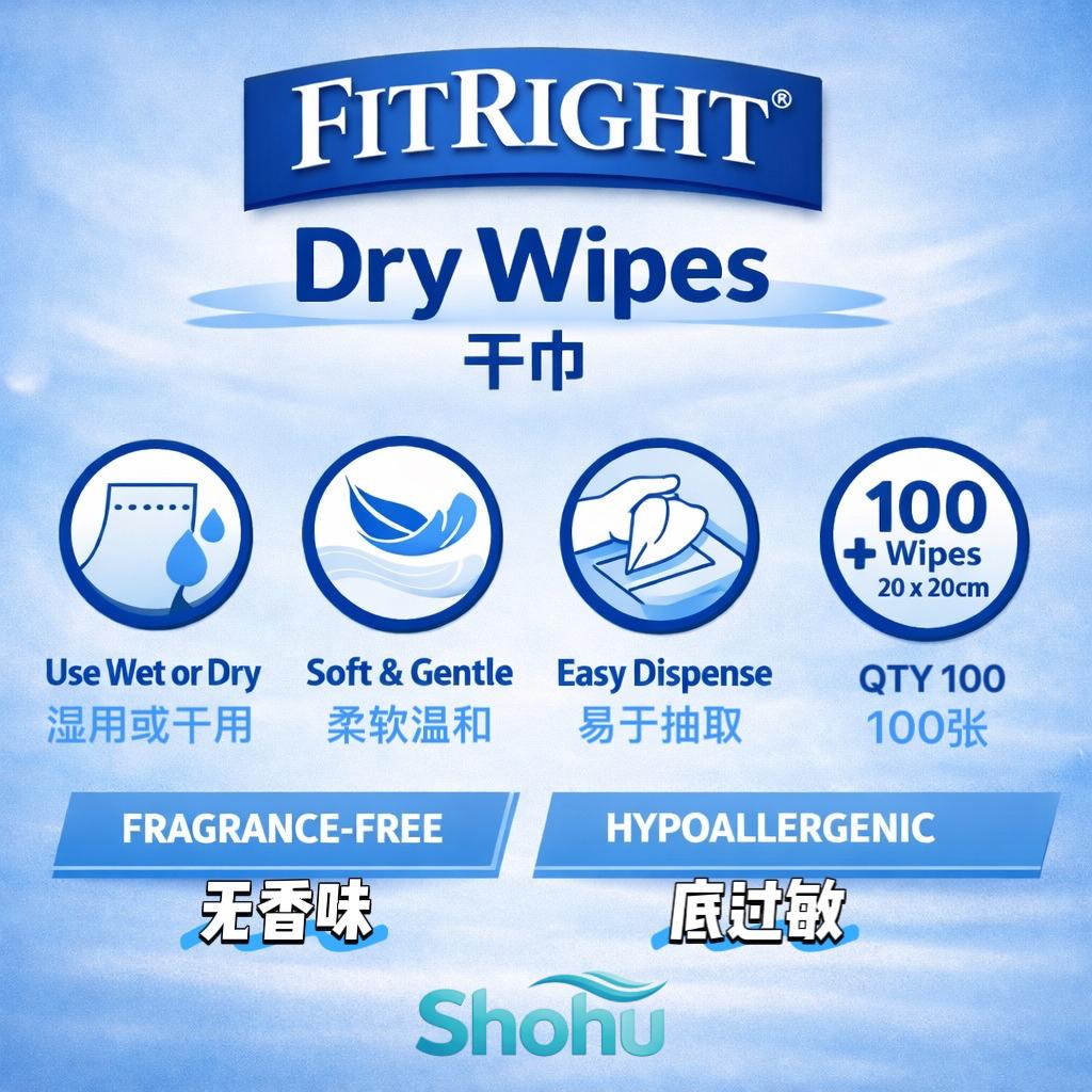 Soft Dry Wipes 100pcs (20×20cm) Thick Non-Woven Disposable Tissue | Fragrance-Free Hypoallergenic