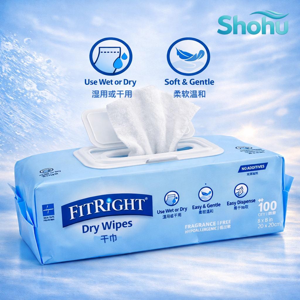 Soft Dry Wipes 100pcs (20×20cm) Thick Non-Woven Disposable Tissue | Fragrance-Free Hypoallergenic