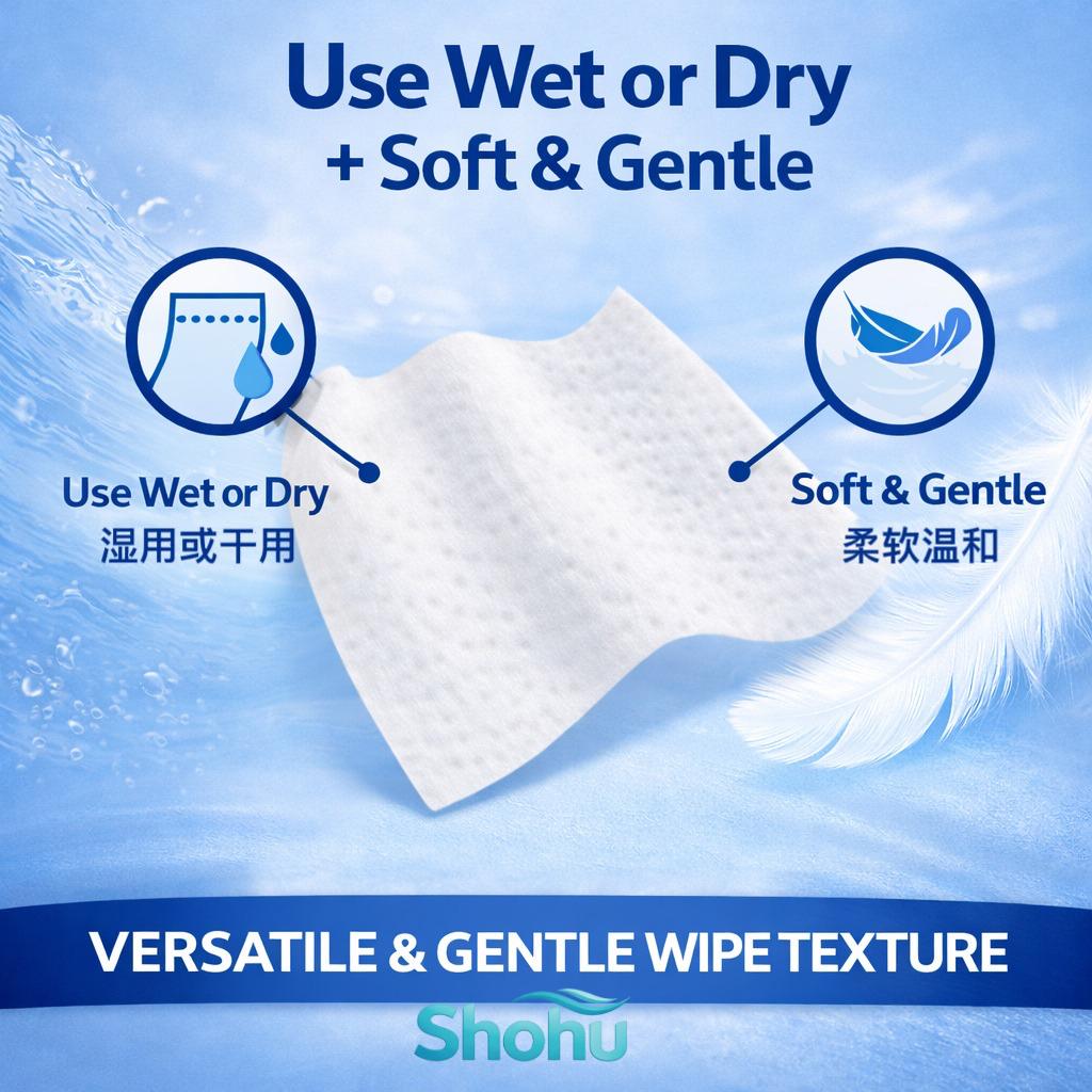 Soft Dry Wipes 100pcs (20×20cm) Thick Non-Woven Disposable Tissue | Fragrance-Free Hypoallergenic
