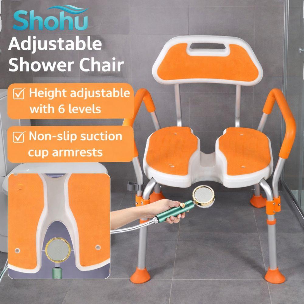 Elderly U-Shape Cleaning Channel | Shower Chair | 6-Level Height Adjustable | Anti-Slip Rubber Feet