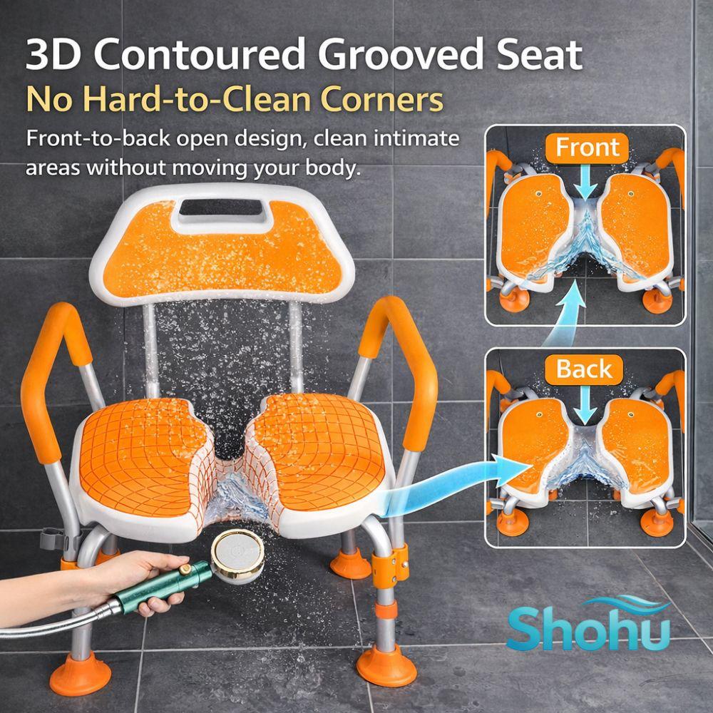 Elderly U-Shape Cleaning Channel | Shower Chair | 6-Level Height Adjustable | Anti-Slip Rubber Feet