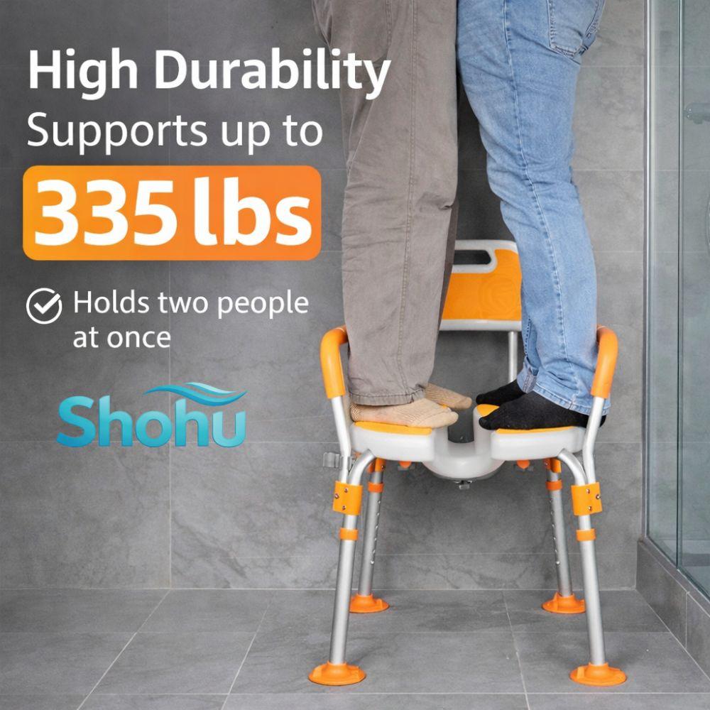 Elderly U-Shape Cleaning Channel | Shower Chair | 6-Level Height Adjustable | Anti-Slip Rubber Feet