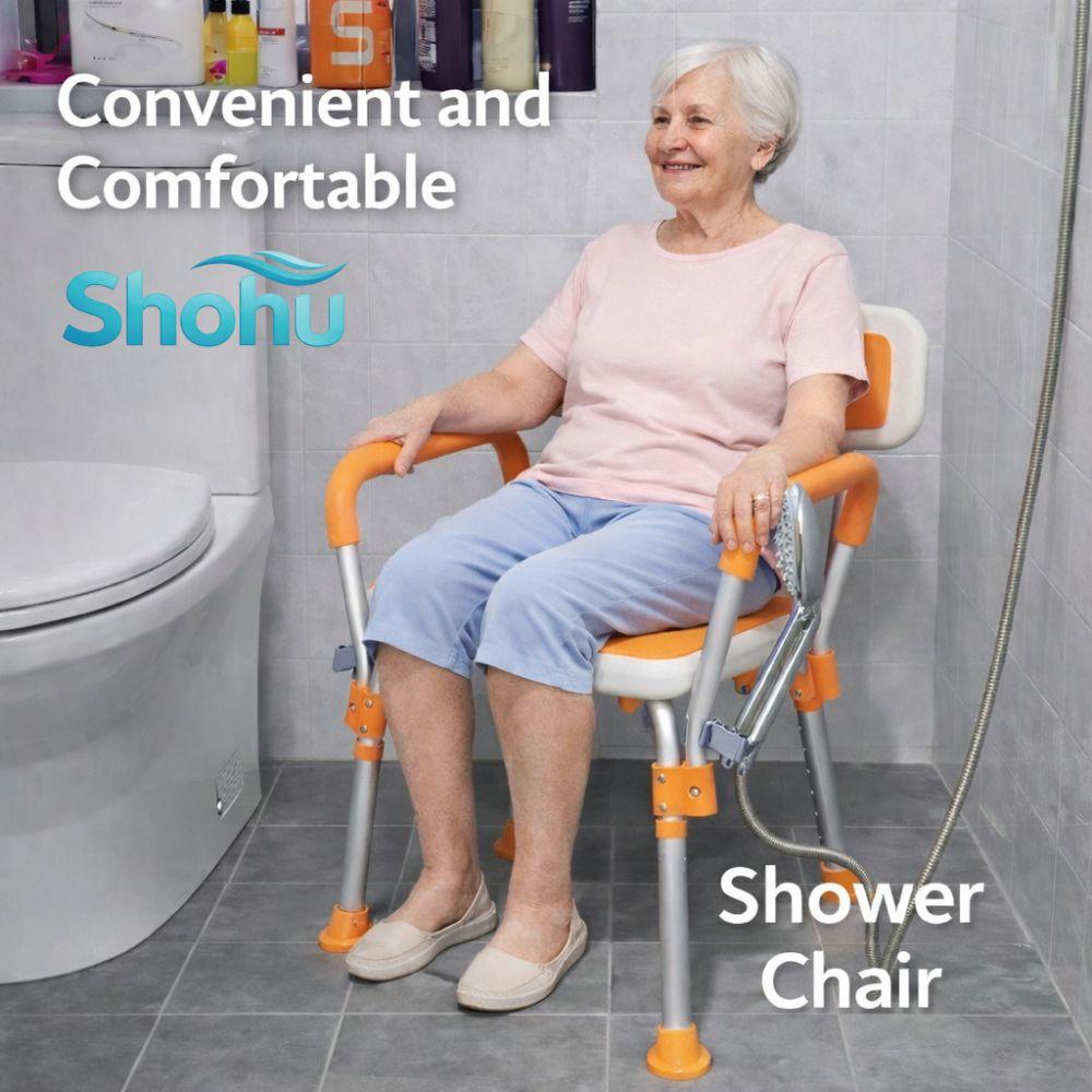 Elderly U-Shape Cleaning Channel | Shower Chair | 6-Level Height Adjustable | Anti-Slip Rubber Feet