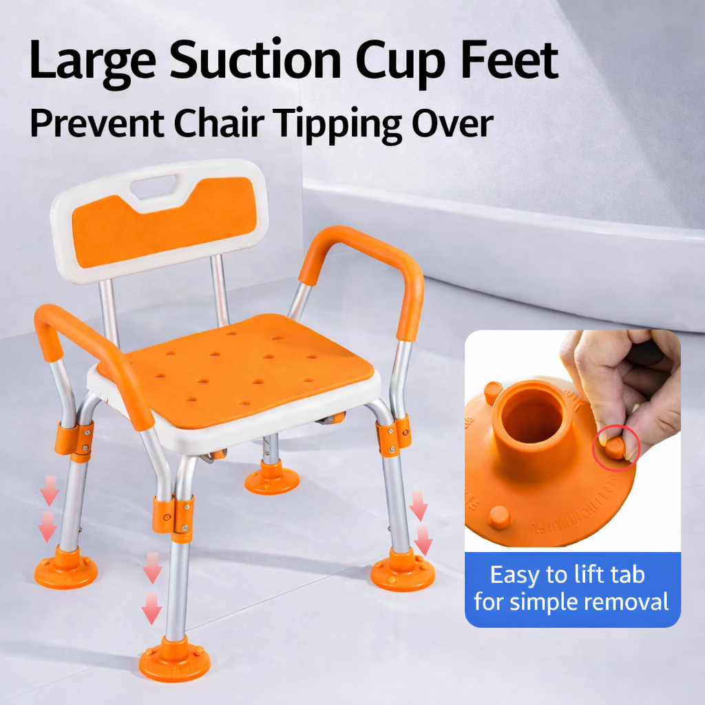 Elderly Shower Chair (Non-Foldable) | Adjustable Height | Large Suction Cup | Bathroom Safety Seat for Elderly