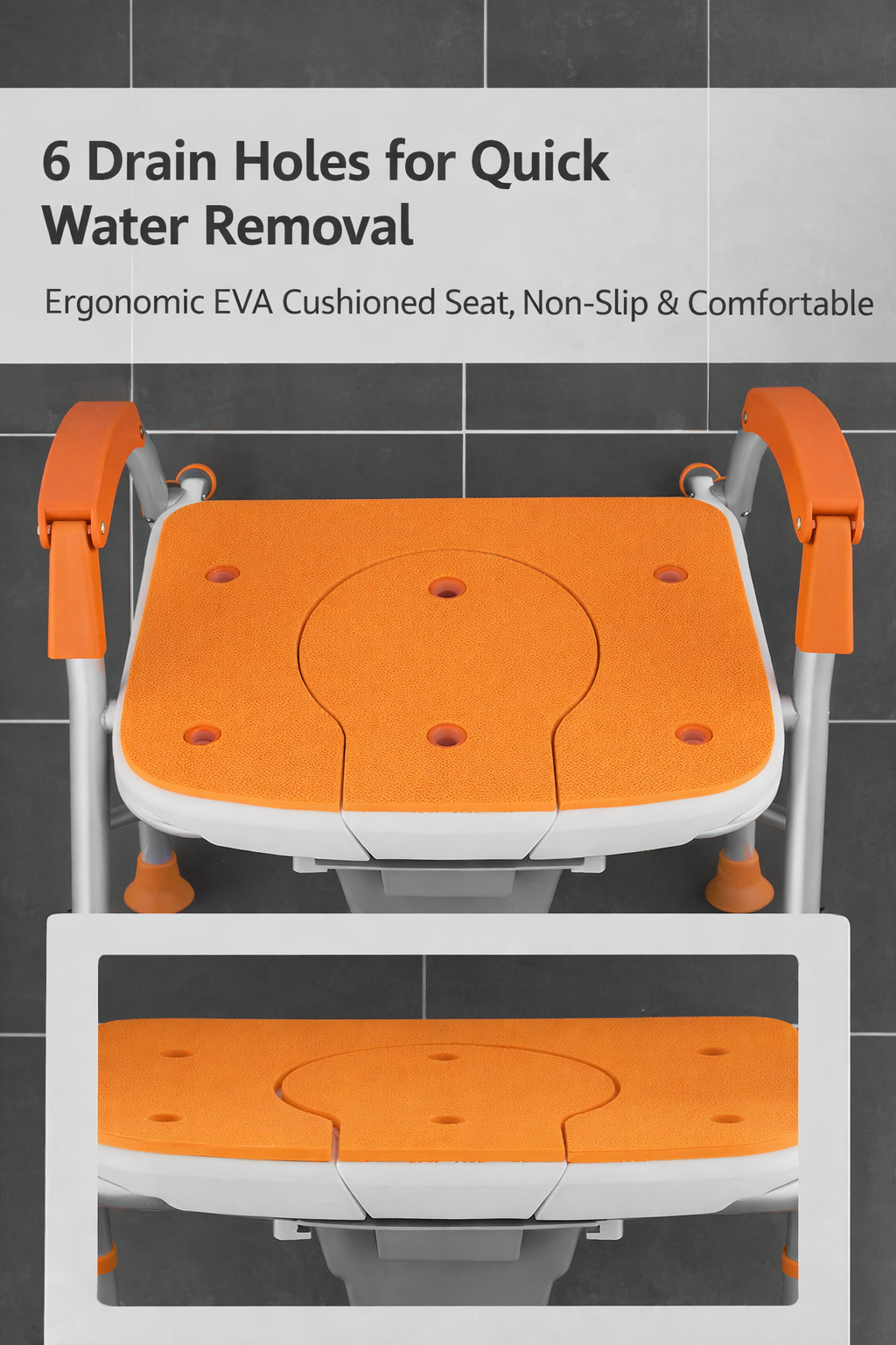Elderly U-Shape Cleaning Channel | Foldable Shower Chair with Back Support | 5-Level Adjustable | Non-Slip Feet