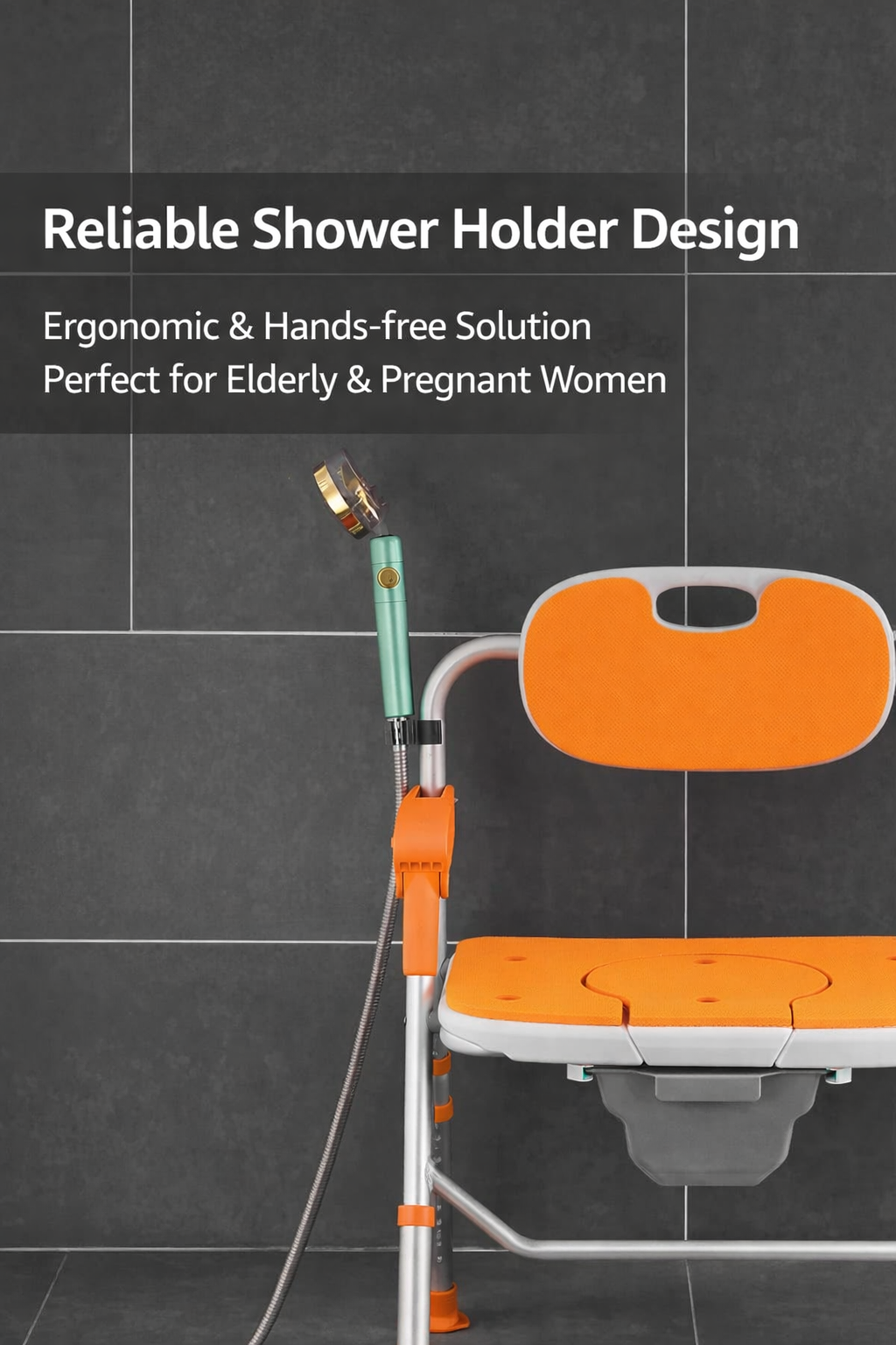 Elderly U-Shape Cleaning Channel | Foldable Shower Chair with Back Support | 5-Level Adjustable | Non-Slip Feet