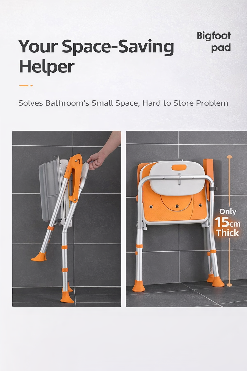 Elderly U-Shape Cleaning Channel | Foldable Shower Chair with Back Support | 5-Level Adjustable | Non-Slip Feet