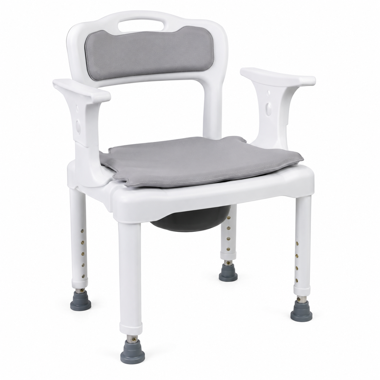 Elderly Commode Chair with Armrest | Adjustable Height Bedside Toilet Chair | Removable Bucket with Cover