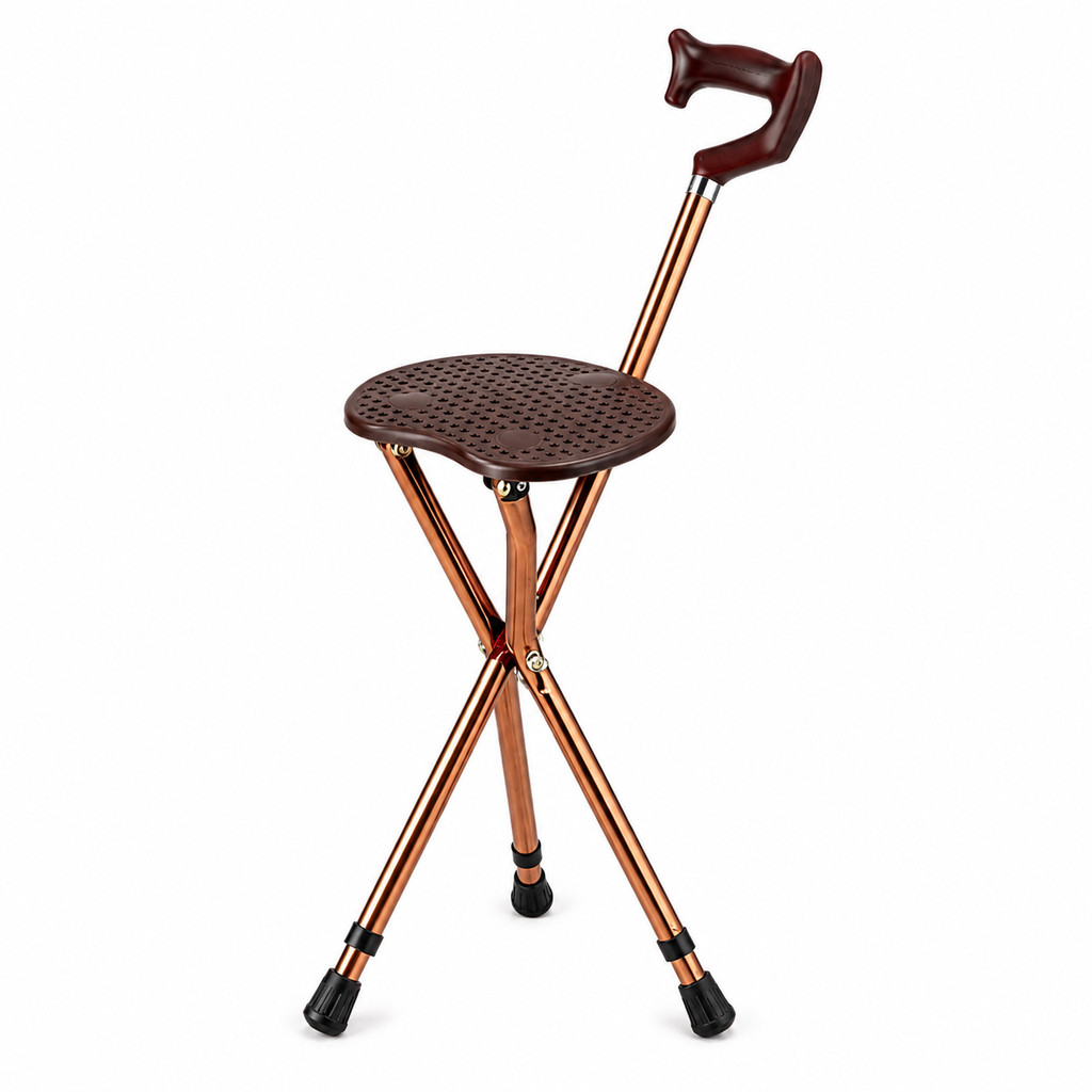 Elderly Folding Walking Stick with Seat | Adjustable Height Lightweight Cane Stool | Anti-Slip Tripod Support