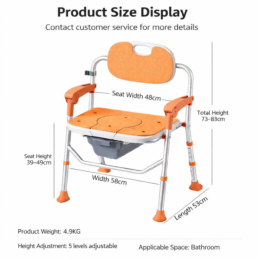 Elderly U-Shape Cleaning Channel | Foldable Shower Chair with Back Support | 5-Level Adjustable | Non-Slip Feet