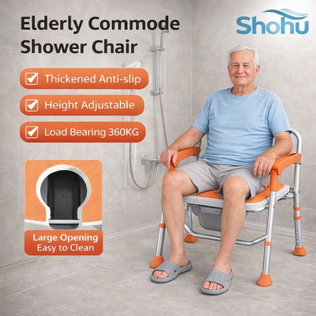 Elderly U-Shape Cleaning Channel | Foldable Shower Chair with Back Support | 5-Level Adjustable | Non-Slip Feet